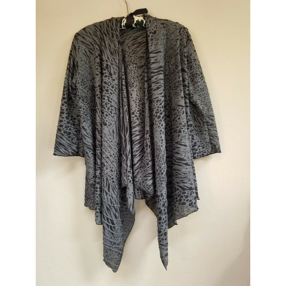 Vine Street Womens Animal Print Cardigan Sweater Small 3/4 Sleeve Drape Front